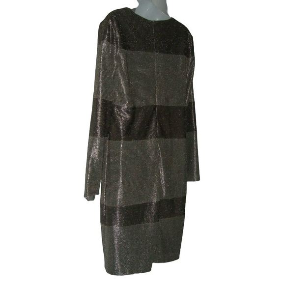 Lauren Ralph Lauren Dress Metallic Silver Gold Iridescent Shiny Holiday Sheath - Picture 5 of 12